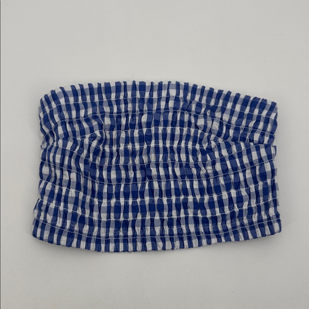 Universal Thread Women's XS Blue Gingham Smocked Tube Top - Picture 2 of 7
